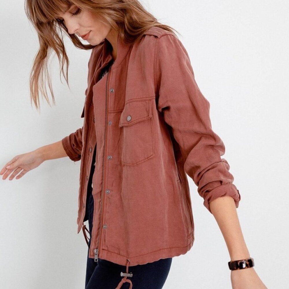Rails Revolve Collins Burgundy Rust Utility Snap Zip Cinching Tencel Jacket - Picture 3 of 16